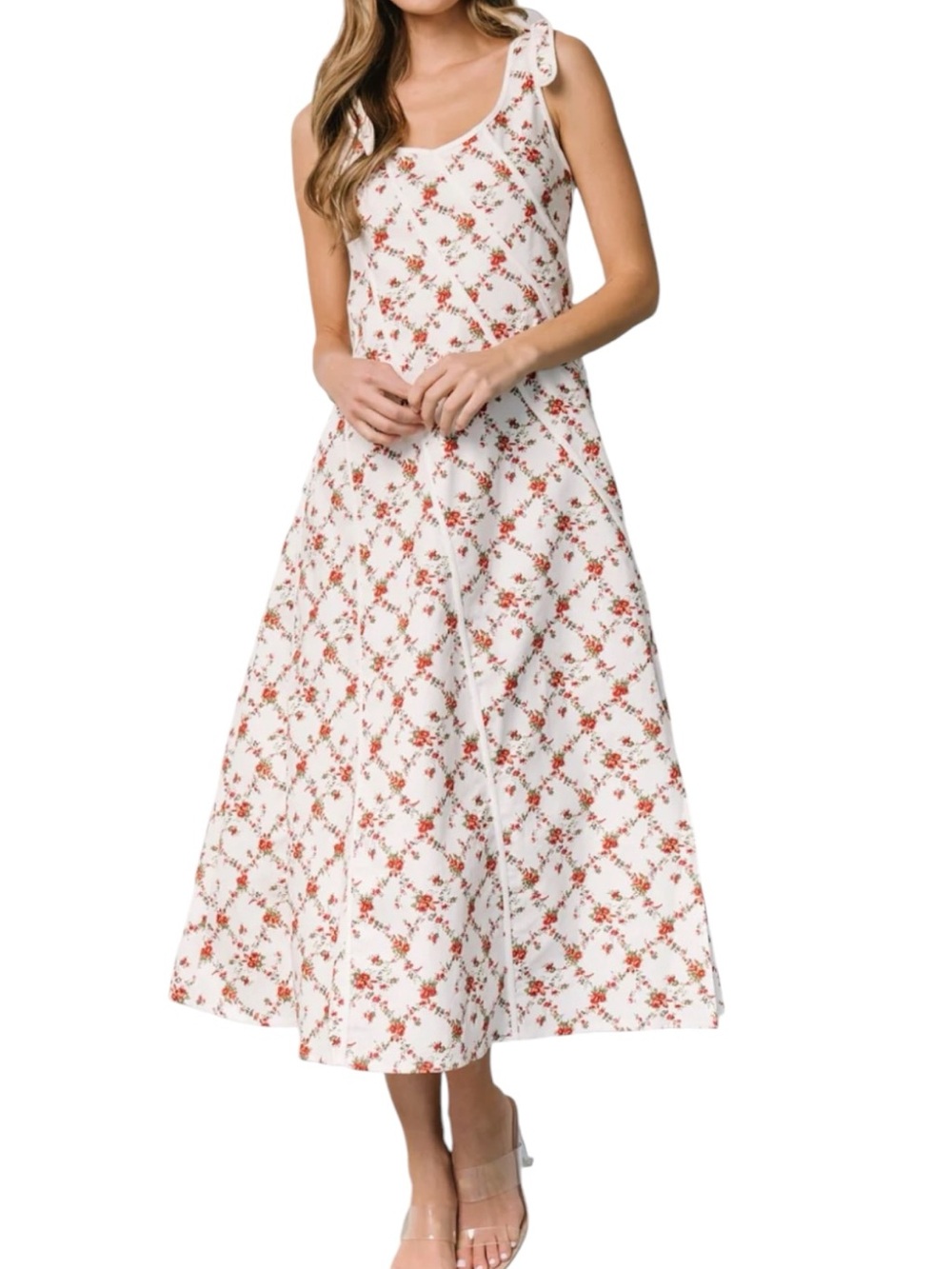 Baltic Born NWT Isla Tank Dress XL Sleeveless Floral Tie-Shoulder Midi Off White